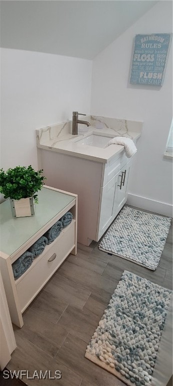 washroom with sink and dark hardwood / wood-style flooring