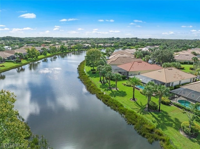 bird's eye view featuring a water view