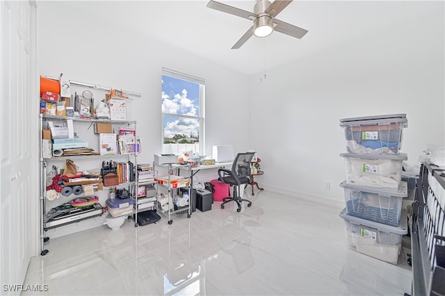 office area featuring ceiling fan