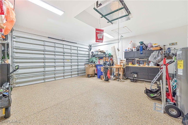 garage featuring electric water heater