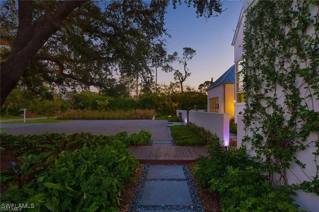 view of yard at dusk