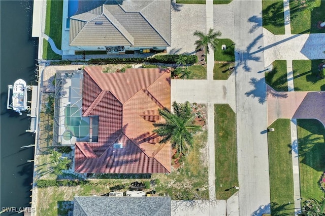 bird's eye view featuring a water view