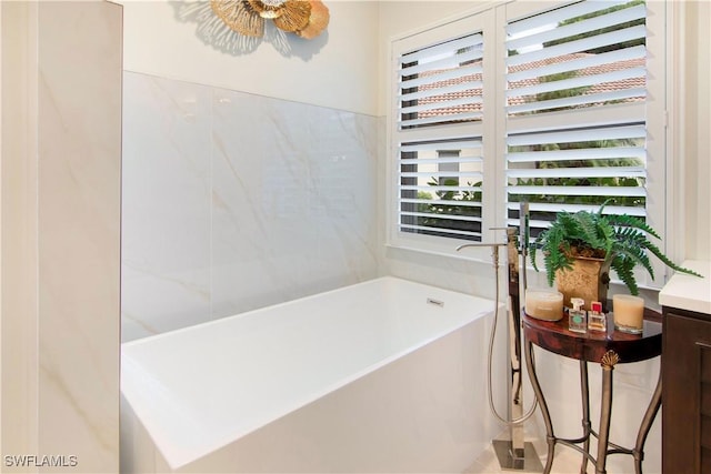 bathroom featuring a washtub