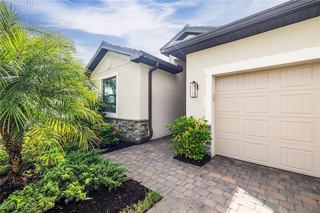 exterior space featuring a garage