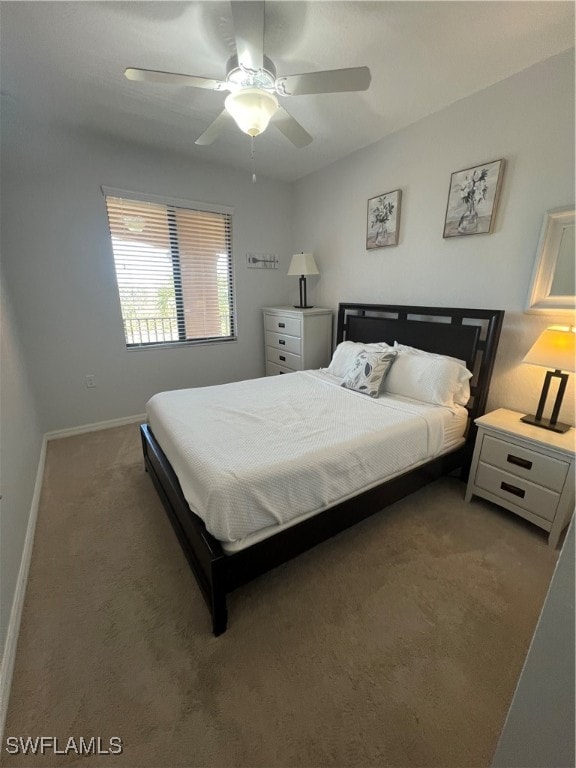 bedroom featuring carpet floors and ceiling fan