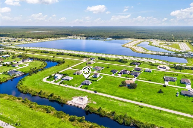 aerial view with a water view