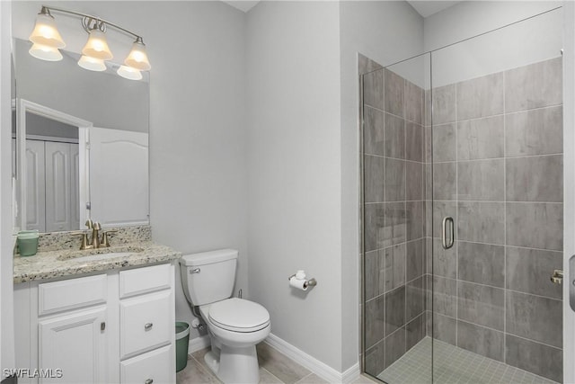 19644 The Place Blvd, Estero, FL 33928 - bathroom featuring a stall shower, vanity, toilet, tile patterned flooring, and baseboards