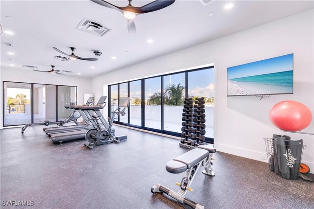 gym with ceiling fan