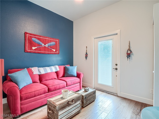 living room with hardwood / wood-style flooring