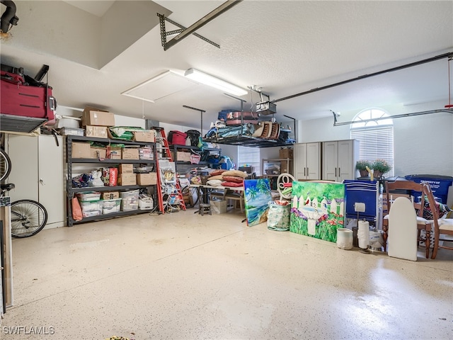 garage with a garage door opener