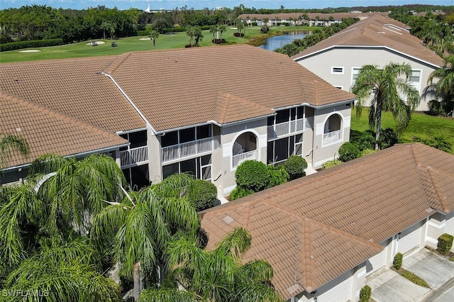 aerial view with a water view