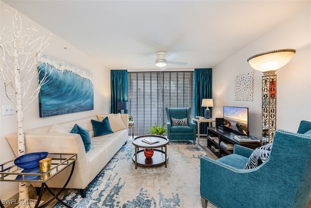 living room featuring ceiling fan