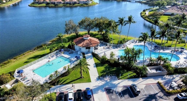 aerial view with a water view