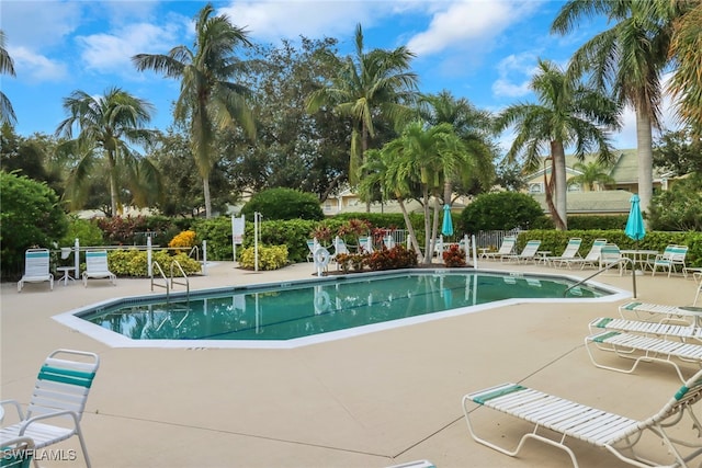 view of swimming pool featuring a patio area