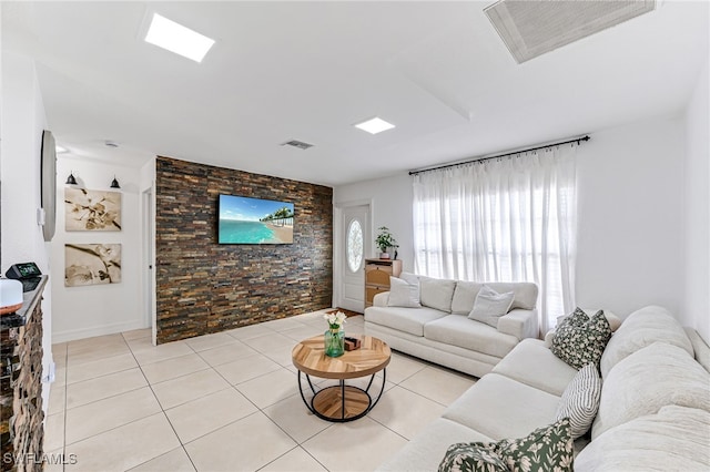 living room with light tile patterned floors