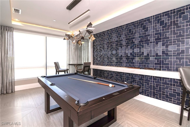 rec room featuring tile walls and pool table