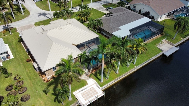 bird's eye view featuring a water view