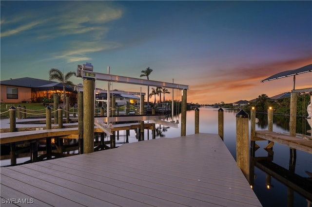 dock area featuring a water view