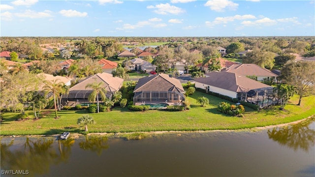 aerial view with a water view