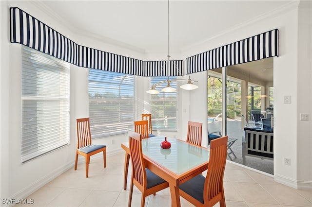 tiled dining area with ornamental molding