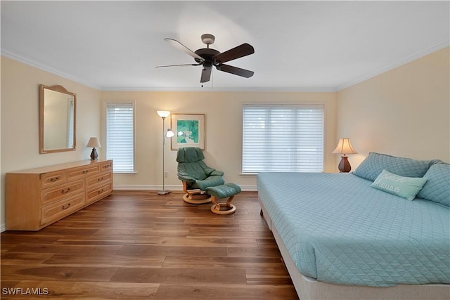 104 Wilderness Dr Unit 341, Naples, FL 34105 - bedroom featuring crown molding, wood finished floors, baseboards, and a ceiling fan