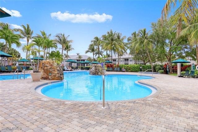 view of swimming pool with a patio