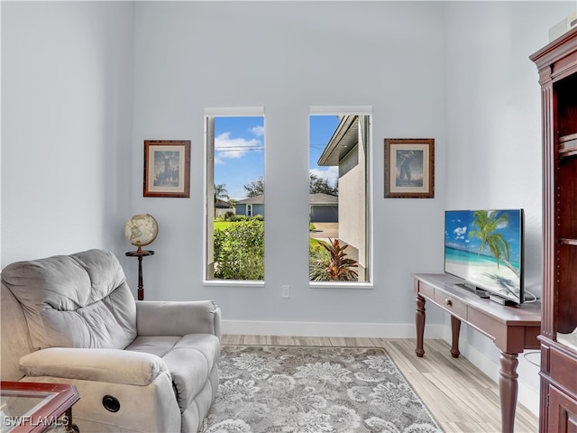 sitting room with light hardwood / wood-style flooring