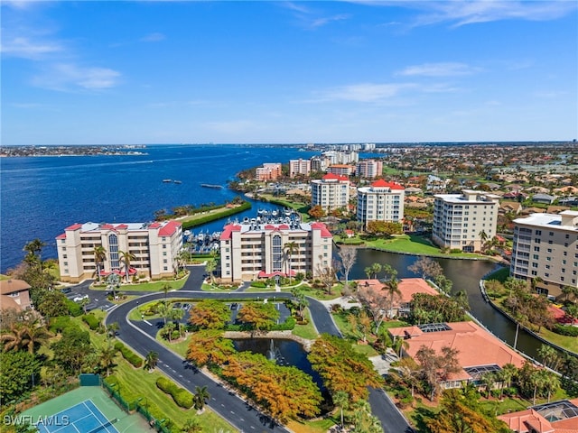 aerial view with a water view