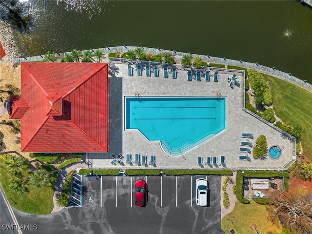 aerial view with a water view