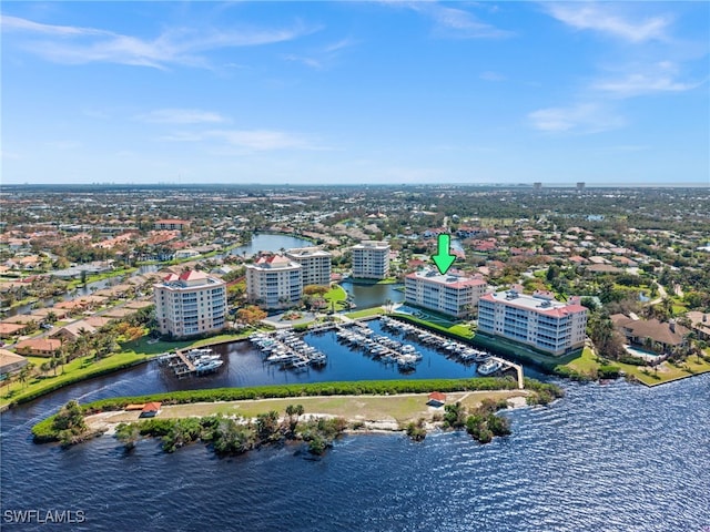 aerial view featuring a water view