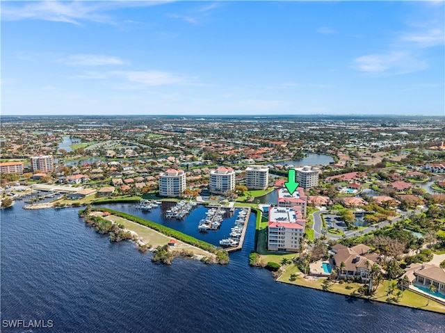 aerial view with a water view