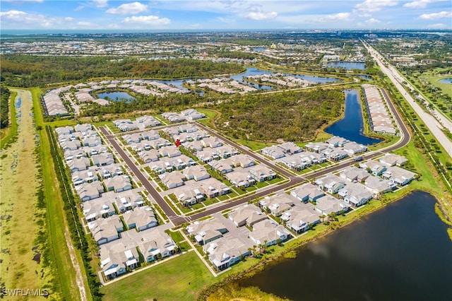 aerial view with a water view