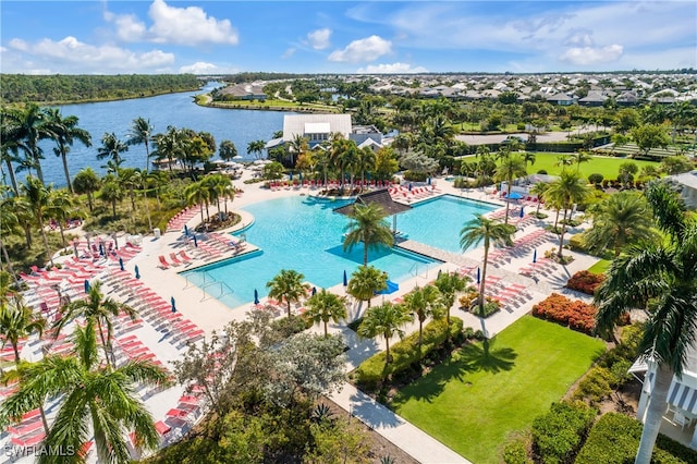 bird's eye view featuring a water view