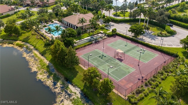 aerial view with a water view