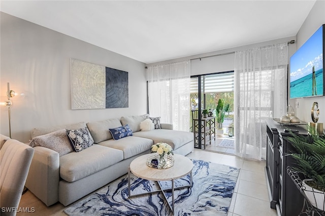 living room with light tile patterned floors