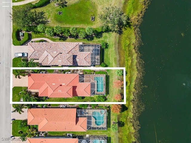 aerial view featuring a water view