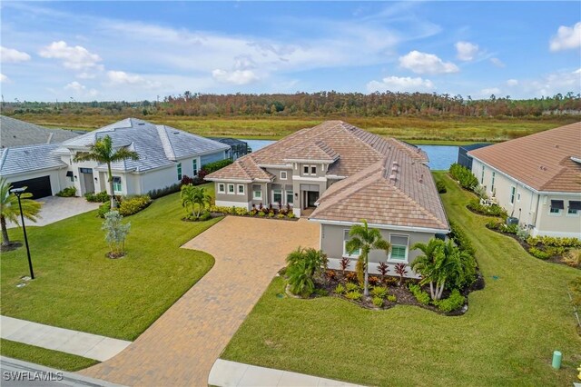 bird's eye view featuring a water view