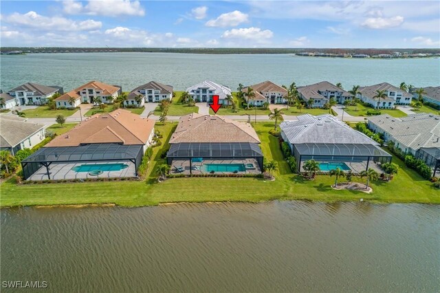 bird's eye view featuring a water view