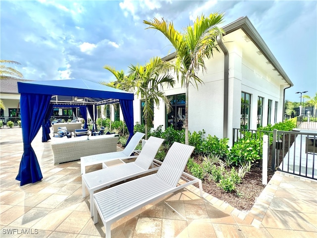 view of patio / terrace featuring a gazebo and outdoor lounge area