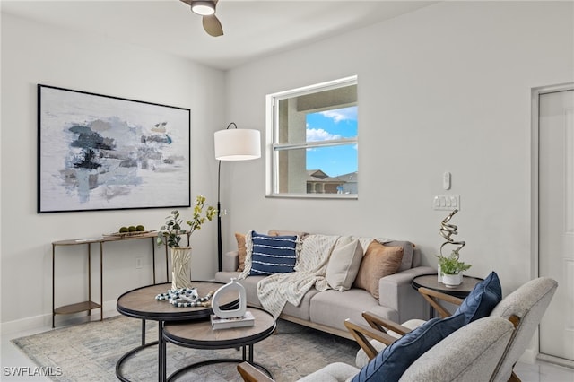 living room with ceiling fan