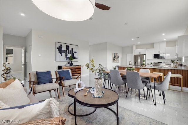 living room with sink