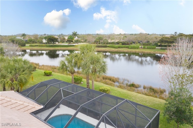 exterior space featuring a water view and a lanai