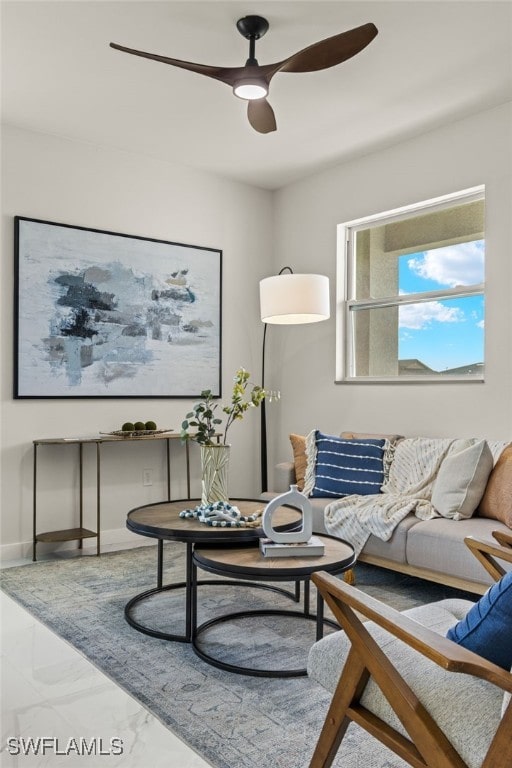 living room with ceiling fan