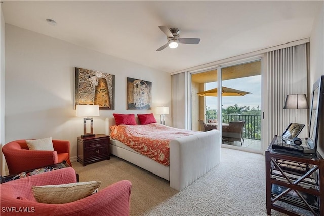 3426 Hancock Bridge Pkwy Unit 407, North Fort Myers, FL 33903 - carpeted bedroom with a ceiling fan, access to outside, and floor to ceiling windows