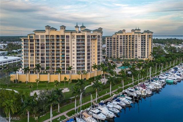 view of property with a water view