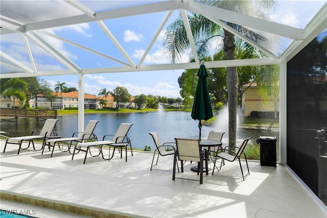 view of patio featuring a water view