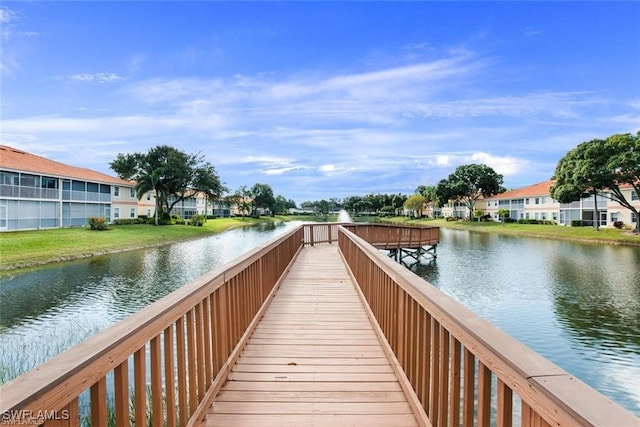 view of dock with a water view