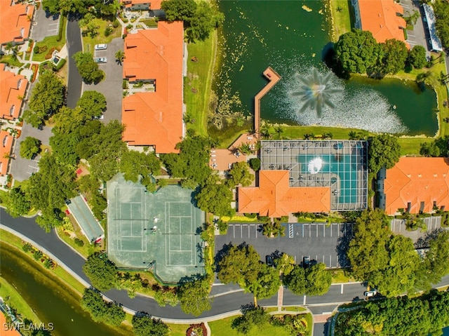 aerial view featuring a water view