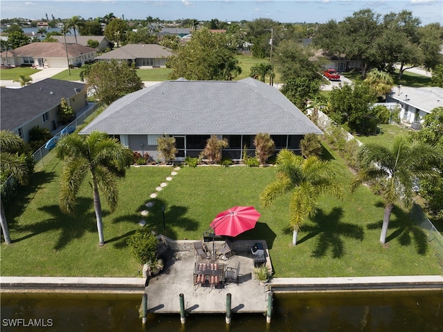 bird's eye view featuring a water view