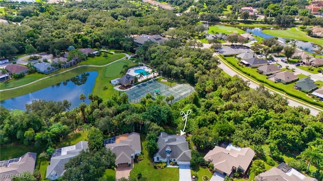 bird's eye view featuring a water view